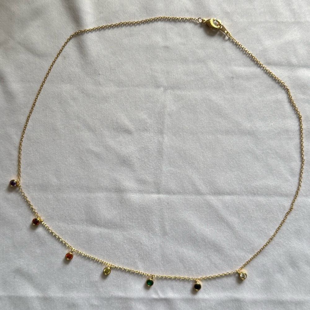 Delicate Gold Multicolor Drop Charm Necklace - Picture 5 of 5
